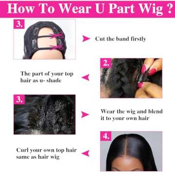 Homgoss U Part Wigs Human Hair for Women Straight Human Hair Wigs 200% Density U part Wigs Can Be Dyed and Bleached(#1B Natural Black, 20 inch)