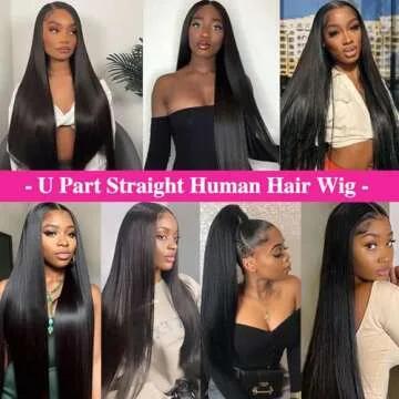 Homgoss U Part Wigs Human Hair for Women Straight Human Hair Wigs 200% Density U part Wigs Can Be Dyed and Bleached(#1B Natural Black, 20 inch)