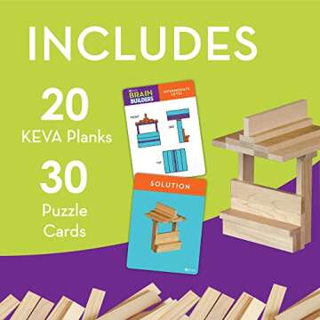 MindWare KEVA Brainbuilders - 3D brain building STEM challenges for boys & girls - Try to build the image - Practice spatial thinking - 20 planks & 30 puzzles