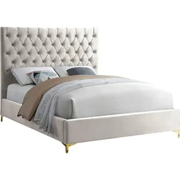 Meridian Furniture Cruz Collection Modern | Contemporary Velvet Upholstered Bed with Deep Button Tuf...