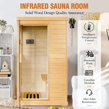 OUTEXER Far Infrared Sauna Home Spa Crafted in Canadian Hemlock with 800W Heater and Bluetooth