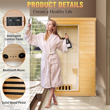 OUTEXER Far Infrared Sauna Home Spa Crafted in Canadian Hemlock with 800W Heater and Bluetooth