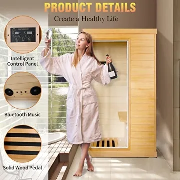 OUTEXER Far Infrared Sauna Home Spa Crafted in Canadian Hemlock with 800W Heater and Bluetooth