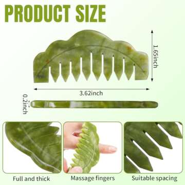 Geiserailie 2 Pieces Jade Combs for Massage and Facial Therapy