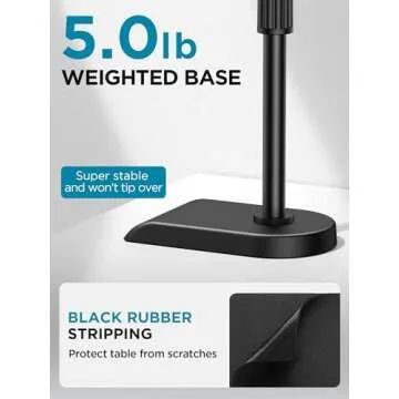 InnoGear Adjustable Desk Microphone Stand, Weighted Base with Soft Grip Twist Clutch, Boom Arm, 3/8/'' and 5/8/'' Threaded Mounts for Blue Yeti and Blue Snowball, Kick Drums, Guitar Amps, Black