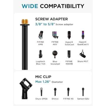 InnoGear Adjustable Desk Microphone Stand, Weighted Base with Soft Grip Twist Clutch, Boom Arm, 3/8/'' and 5/8/'' Threaded Mounts for Blue Yeti and Blue Snowball, Kick Drums, Guitar Amps, Black