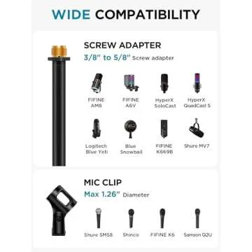 InnoGear Adjustable Desk Microphone Stand, Weighted Base with Soft Grip Twist Clutch, Boom Arm, 3/8/'' and 5/8/'' Threaded Mounts for Blue Yeti and Blue Snowball, Kick Drums, Guitar Amps, Black