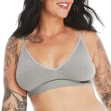 Hanes Women's Originals Seamless Triangle Bralette, Soft Ribbed Bra, ComfortFlex Fit, Heritage Grey ...