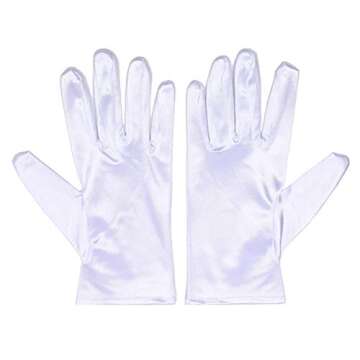 Xuhan Short Banquet Opera Satin Gloves for Women Wrist Length (White)