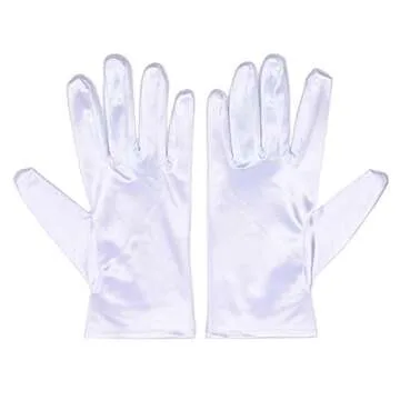 Xuhan Short Banquet Opera Satin Gloves for Women Wrist Length (White)