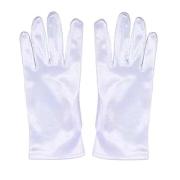 Xuhan Short Banquet Opera Satin Gloves for Women Wrist Length (White)
