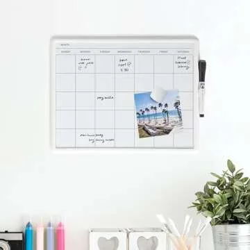 U Brands Magnetic Dry Erase Calendar Board, 14"x11", Modern White Frame, Includes Marker and Magnet