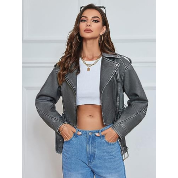 Stylish LY VAREY LIN Faux Leather Cropped Jacket for Women