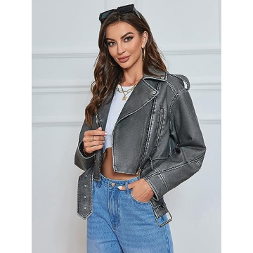 Stylish LY VAREY LIN Faux Leather Cropped Jacket for Women