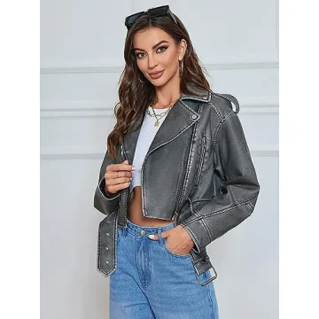 Stylish LY VAREY LIN Faux Leather Cropped Jacket for Women