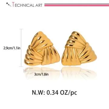 LILIE&WHITE Gold Triangle Ribbon Stud Earrings for Women