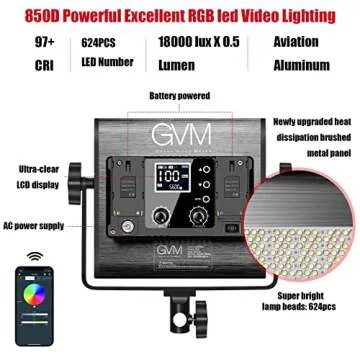 GVM 850D RGB LED Video Lights with 2 Softboxes Stand, 360 ° Full Color Video Lighting Panel with Ap...
