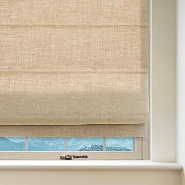 Artdix Cordless Linen Roman Shades, Beige Custom Fabric Room Darkening Roman Shades Blinds for Windo...