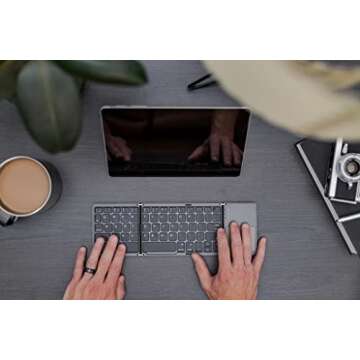 Ares Ultra Slim Pocket Foldable Bluetooth Wireless Keyboard with Touchpad (Black)