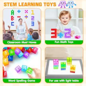 Feoxialy Magnetic Blocks - 52pcs Translucent Magnetic Cubes, Digit Building Blocks Magnet Toys for Kids, Rainbow STEM Creativity Toys 3+ Year Old Boys & Girls Toddlers Kids Christmas Birthday Gifts