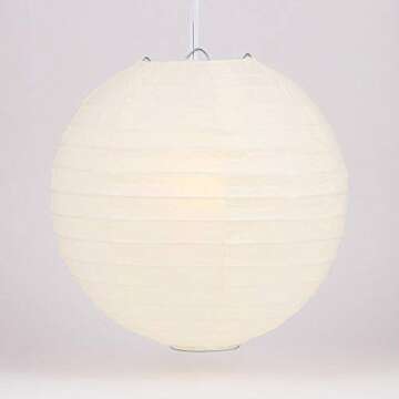 PaperLanternStore.com (5-Pack) 16 Inch Beige/Ivory Round Paper Lantern, Even Ribbing, Hanging Decoration