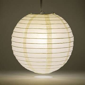 PaperLanternStore.com (5-Pack) 16 Inch Beige/Ivory Round Paper Lantern, Even Ribbing, Hanging Decoration