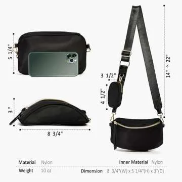 Like Dreams Small Crossbody Bag Unisex, Detachable Coin Pouch, Light weight Nylon Small Utility Fanny Pack Purse (Black)