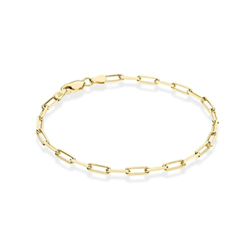 Miabella Solid 18K Gold Over Sterling Silver Italian 3mm Paperclip Link Chain Bracelet for Women Men...