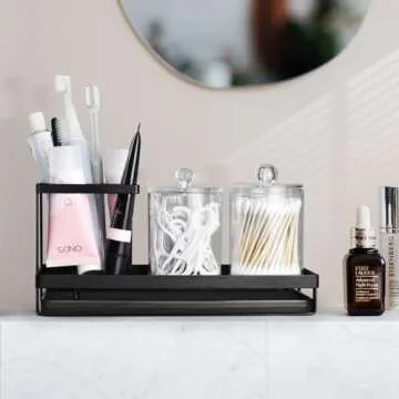 MYITYARD Toothbrush Holders for Bathrooms, 4 Slots Rustproof Metal Tooth Brushing Organizer with Drainage, Electric Tooth Brush Toothpaste Holder for Bathroom Countertop, Black