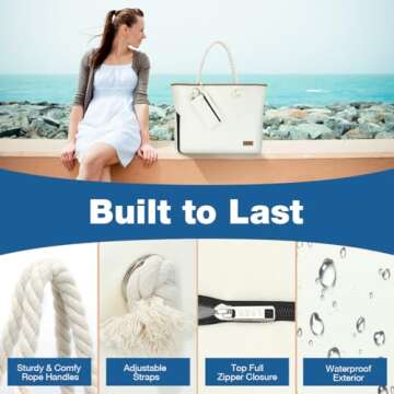 Lekesky Beach Bag - Large Waterproof Tote for Women