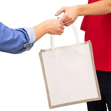 SOUJOY 6 Pack Burlap Tote Bags, Reusable Jute Gift Totes with Handles, Small Beach Bags, Canvas Grocery Shopping Totes for Bridesmaid, DIY, Shopping, Pool, Wedding Bag