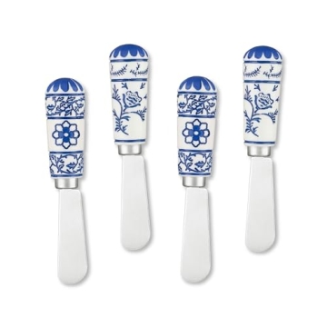 Supreme Housewares Cheese and Butter Spreader 4-Piece Hand Painted Resin Handle with Stainless Steel Blade Multipurpose Cheese Spreader set (Global Garden)
