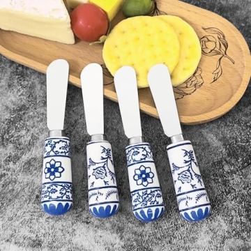 Supreme Housewares Cheese and Butter Spreader 4-Piece Hand Painted Resin Handle with Stainless Steel Blade Multipurpose Cheese Spreader set (Global Garden)