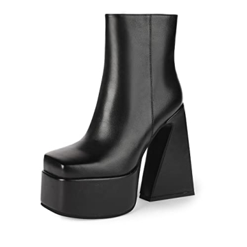 wetkiss Black Platform Boots for Women Platform Chunky Boots Ankle Boots for Women Platform Black Bo...