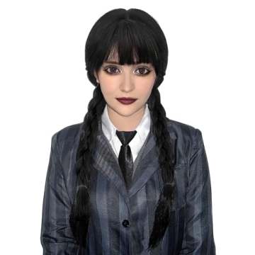 MUPUL Black Braided Wig with Bangs for Cosplay & Halloween