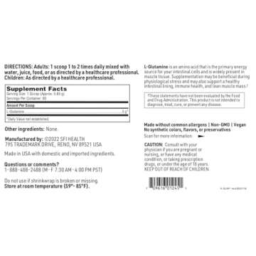 Klaire Labs L Glutamine Powder - 5000mg Free-Form & Hypoallergenic Amino Acid - Supports Muscle Recovery, Immune Support and GI Health - Non Dairy & Gluten Free (351 G / 60 Servings)