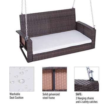 Outsunny 2 Person Wicker Hanging Swing Bench 550 lbs