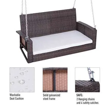 Outsunny 2 Person Wicker Hanging Swing Bench 550 lbs