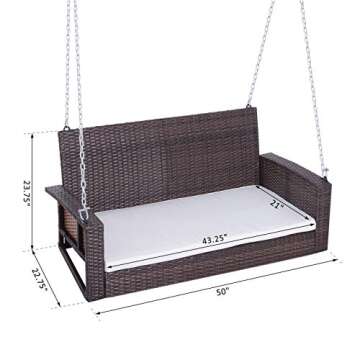 Outsunny 2 Person Wicker Hanging Swing Bench 550 lbs