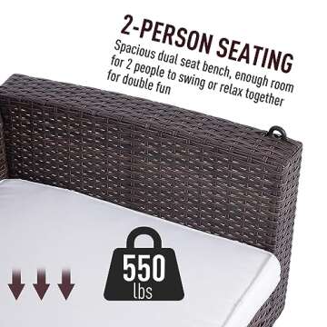 Outsunny 2 Person Wicker Hanging Swing Bench 550 lbs