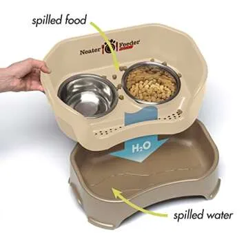 Neater Feeder Deluxe Mess Proof Dog Bowls Elevated for Small Breeds – Made in USA – No Spill Raised Dog Food Bowl Stand w/Leg Extensions – Stainless Steel Dog Food and Water Bowl Set – Beige