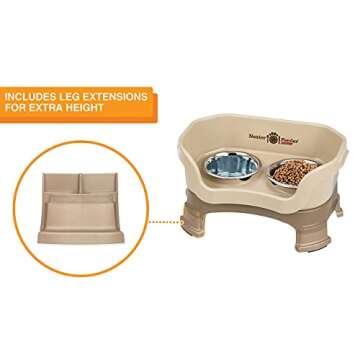 Neater Feeder Deluxe Mess Proof Dog Bowls Elevated for Small Breeds – Made in USA – No Spill Raised Dog Food Bowl Stand w/Leg Extensions – Stainless Steel Dog Food and Water Bowl Set – Beige