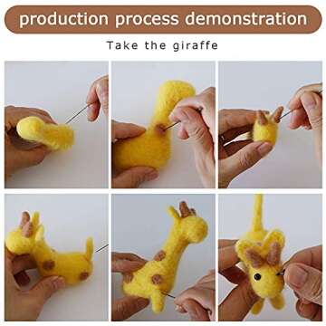 Needle Felting Beginner kit - Wool for Felting Cute Animals Kit Instruction Arts and Crafts Easy Funny Family Project Included 3 in 1 Giraffe Racoon Hedgehog Needle Felting Starter