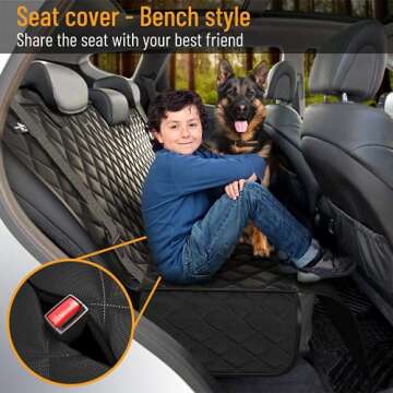 Active Pets Dog Car Seat Cover for Back Seat, Waterproof Pet Protection Hammock, SUV Truck Car Backseat Protector with Safety Features, Black