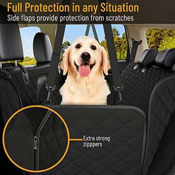 Active Pets Dog Car Seat Cover for Back Seat, Waterproof Pet Protection Hammock, SUV Truck Car Backseat Protector with Safety Features, Black