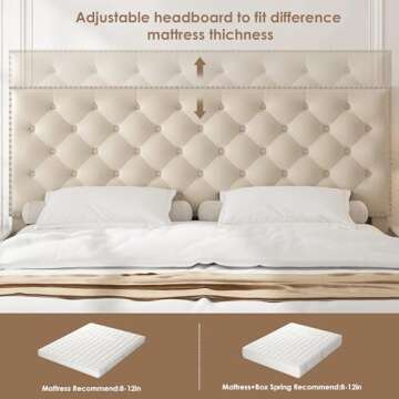 HOSTACK King Size Bed Frame, Modern Upholstered Platform Bed with Adjustable Headboard, Heavy Duty Button Tufted Bed Frame with Wood Slat Support, Easy Assembly, No Box Spring Needed(Beige)