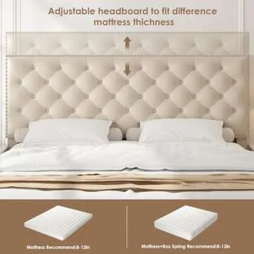 HOSTACK King Size Bed Frame, Modern Upholstered Platform Bed with Adjustable Headboard, Heavy Duty Button Tufted Bed Frame with Wood Slat Support, Easy Assembly, No Box Spring Needed(Beige)