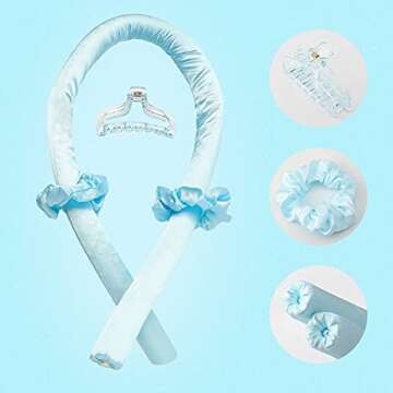 Heatless Curling Rod Headband No Heat Silk Ribbon Curling Rod Hair Roller Curls with Hair Claw Clip ...