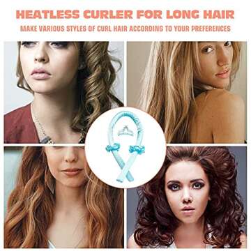 Heatless Curling Rod Headband No Heat Silk Ribbon Curling Rod Hair Roller Curls with Hair Claw Clip Lazy Natural Soft Wave DIY Hair Rollers Styling Tool for Sleep in Overnight (Blue)
