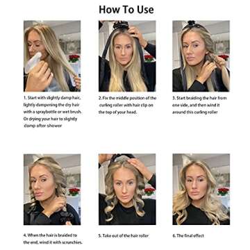 Heatless Curling Rod Headband No Heat Silk Ribbon Curling Rod Hair Roller Curls with Hair Claw Clip Lazy Natural Soft Wave DIY Hair Rollers Styling Tool for Sleep in Overnight (Blue)